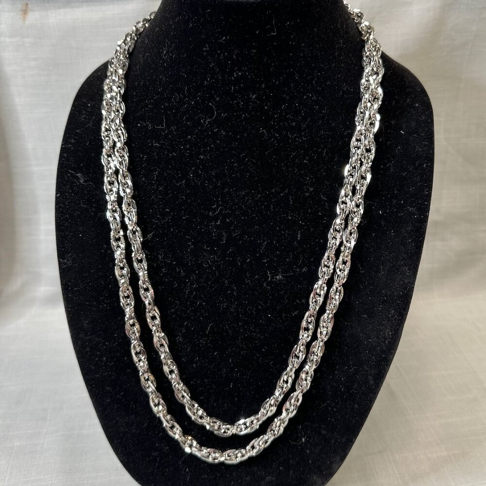 Vintage Monet Rope Length Silver Tone Chain Necklace